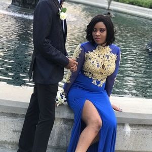 blue and gold prom dress